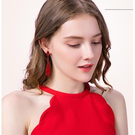 EVER FAITH Red Earrings for Women Wedding Party Sparkly Rhinestone Crystal Teardrop Dangle Earrings for Brides Bridal Red-Tone