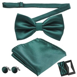 AUNGCSHE 4 Pieces Men's Bow Tie with Pocket Square with Gift Box, Adjustable Solid Colour Bow Tie, Suitable for Weddings, Gatherings, Evening Dresses and Parties, Crystal Green, Unit size