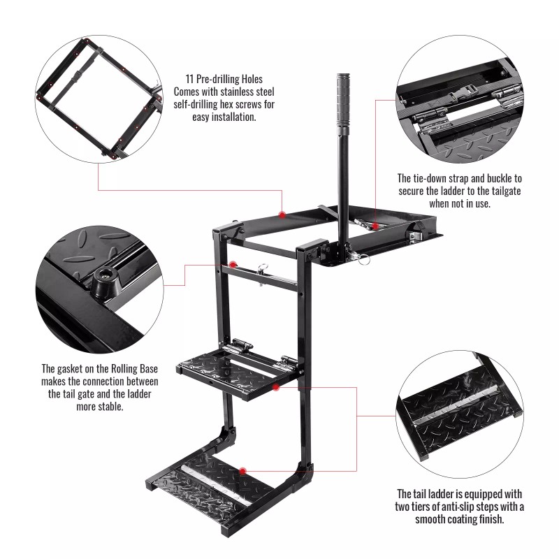 AA Products Inc. Foldable Tailgate Ladder Rack with Two Step