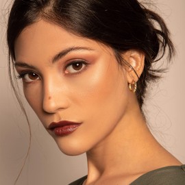 MESOVOR Colorful Hoop Earrings for Women, 14K Gold Plated Rainbow Huggie Earrings, Hypoallergenic Cubic Zirconia Earrings Jewelry (gold-croissant style)