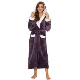 iniber Plush Robes for Women, Soft Warm Fleece Bathrobe for Women, Women's Robe with Hood Long Comfy Ladies Sleepwear