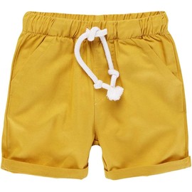 HILEELANG Toddler Boys' Shorts 2-Pack Chino Short Summer Cotton Casual Pants with Pockets Yellow Green 3t