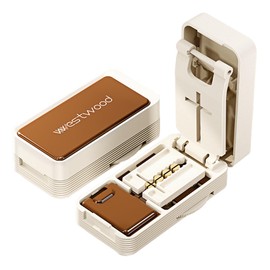 Pill Cutter - 1/4 & 1/2 Pill Splitter for Small Tiny Large Pills Professional | Hidden Blade & Sealed Storage | Adjustable & Cuts Multiple Tablets | Includes Cleaning Brush (Brown)