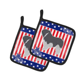 Caroline's Treasures BB3332PTHD USA Patriotic Polish Lowland Sheepdog Dog Pair of Pot Holders Kitchen Heat Resistant Pot Holders Sets Oven Hot Pads for Cooking Baking BBQ, 7 1/2 x 7 1/2