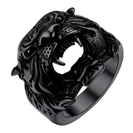 U7 Tiger Ring Retro Black Stainless Steel Hypoallergenic Punk Rock Animal Signet Rings for Men Women (Size 11)