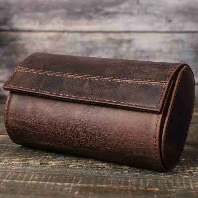 UPRESYE Genuine Leather Watch Roll Travel Case,2 Slots Full Grain