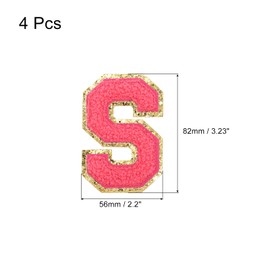 sourcing map 4Pcs Chenille Letter Patches Iron on Letter Patches Rose Red S Alphabet Decorative Repair Embroidered Patches for Clothing, Shoes, Hats, Backpacks
