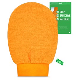 KeeChal Exfoliating Glove, Upgrade Double-layer Cushioned, for Delicate Skin & Beginners, Brighten Tattoos, Remove Dead Skin, for Self-Tan Prep/Removal & Keratosis Pilaris (1 pc, Harvest Yellow)