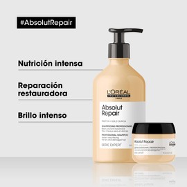 L'Oreal Professionnel Absolut Repair | Kit de reparación shampoo 500ml + mascarilla 75ml | Repara el daño y proporciona brillo al cabello | Con tecnología de quinoa dorada y proteínas | Para cabello dañado