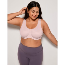 SYROKAN Women's Max Control Underwire Sports Bra High Impact Plus Size with Adjustable Straps Rhodonite Pink 36D