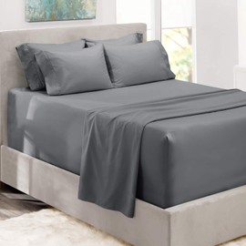 Hearth & Harbor Bed Sheets, Luxury Soft 6 Piece Bed Sheet Set Extra Deep Pocket Fitted Sheets Fits Mattress up to 21", Double Brushed Bedding Sheets & Pillowcases, Queen, Frost Gray