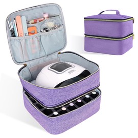 ALSLEA Nail Polish Organizer Storage Case for Nail Tech,Double Nail Polish Storage Bags and Nail Dryer Case Holds 30 Bottles, Nail Polish Holder Carrying Case with Dividers (Purple)