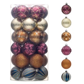 Valery Madelyn Christmas Tree Ornaments, 30ct 2.36 Inches Bronze Copper Gold and Purple Shatterproof Christmas Tree Decorations, Luxury Hanging Ball Ornaments Bulk for Xmas Holiday Party Decor