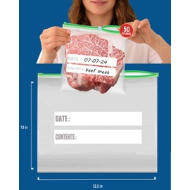 BEIDOU-PAC 2 Gallon Large Slider Food Storage Freezer Bags, 125 Count | 2 Mil | 13" x 12.3" | Heavy-Duty Freshness Easy Open Reclosable Clear Plastic Bags (Slider-2 gallon-125count)