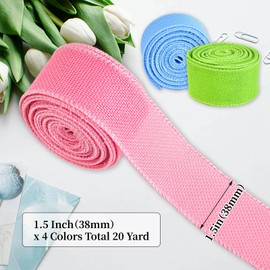 Mupera Gift Wrap Burlap Ribbon 4 Rolls Kit Total 20 Yard, 1-1/2 Inch Pink & Yellow & Apple Green & Light Blue Burlap Fabric Ribbon, Applies to Outdoor Decoration, Christmas for Gift Wrapping
