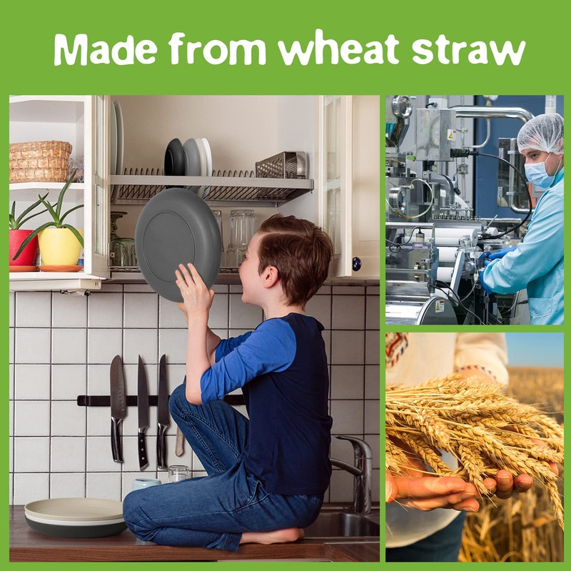 Teivio 32-Piece Kitchen Plastic Wheat Straw Dinnerware Set, Service for