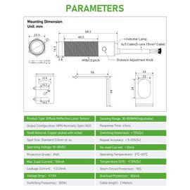 DIHOOL Photoelectric Proximity Sensor, Laser Motion Switch,IP65 Waterproof, Normally Open NPN NO, M16, 3 Wires,12V/24V Input(10-30VDC), Detection Distance Adjustable from 3cm to 80cm