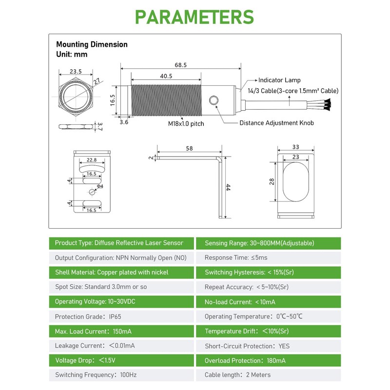 DIHOOL Photoelectric Proximity Sensor, Laser Motion Switch,IP65 Waterproof, Normally Open
