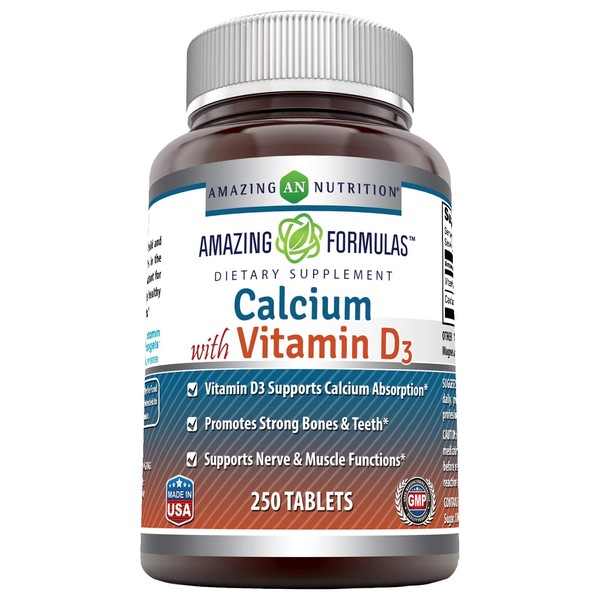 Amazing Formulas Calcium with Vitamin D3 250 Tablets Supplement | Non-GMO | Gluten Free | Made in USA