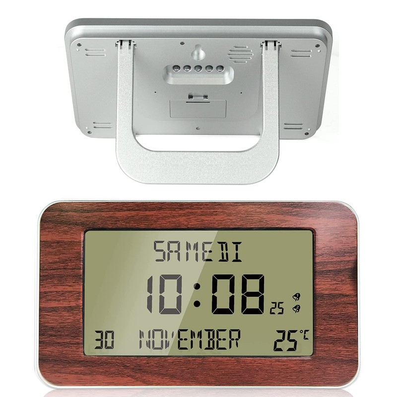 FISHTEC Radio-Controlled Alarm Clock - Calendar with Date Day and