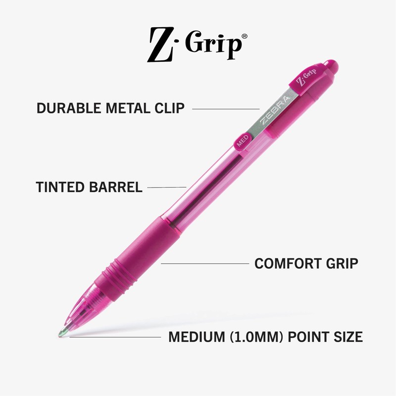 Zebra Pen Z-Grip Retractable Ballpoint Pen, Smooth-Flowing Assorted Fashion Colors,