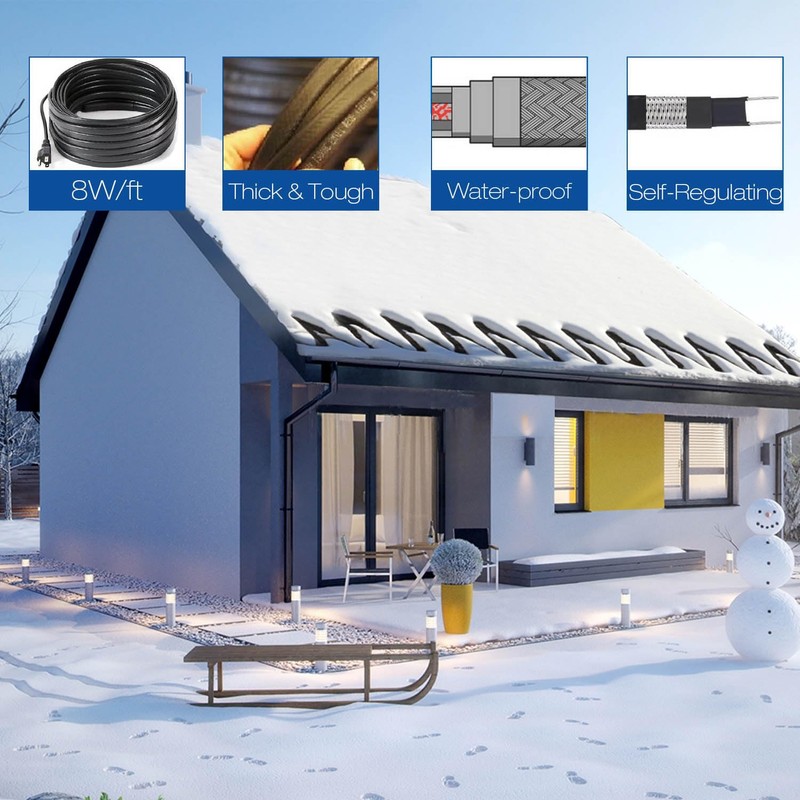 H&G lifestyles Roof Heat Cable Snow De-Icing Kit Self-Regulating Plug-in
