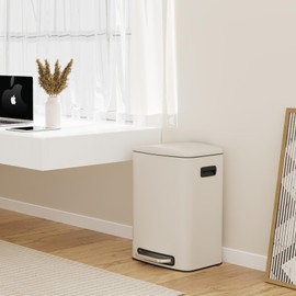 Rectangular 13 Gallon Trash Can with Foot Pedal, Kitchen Stainless Steel Thickened Trash Can with Soft Close Lid, 50L Large Garbage Can Perfect for Bedroom, Living Room, Bathroom, Office - White