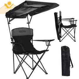 YOUNG WOOD Portable Camping Chair Beach Chair with Shade Canopy, Fold Lightweight Oversized for All, Easy to Open and Close Without Installation, Side Pocket Design for All Outdoor Activities，Black