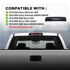 G-PLUS LED 3rd Brake Light Fit for Chevy Silverado 2014-2020/Fit GMC Sierra 2014-2020 X Type Led Bar High Mount Stop Light Rear Tail Cargo Lamps Black Smoked Lens Black Housing Tercera Luz De Freno