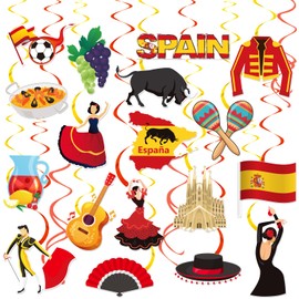 Spanish Hanging Swirls 20Pcs Spanish Birthday Hanging Decorations Spain Theme Fiesta Ceiling Swirls Spanish Party Hanging Streamers for Española Flamenco Bullfight Party Supplies