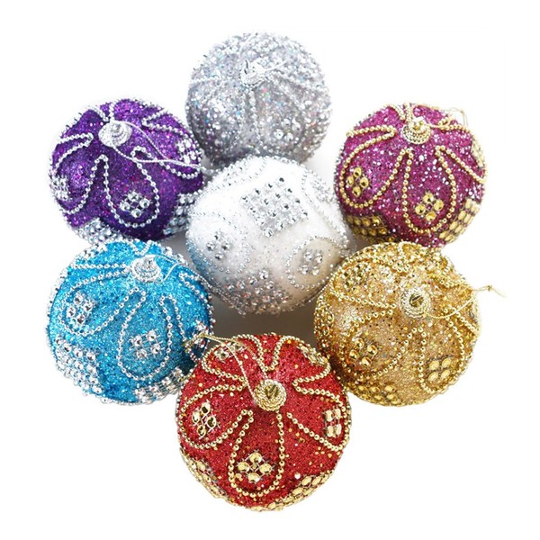 Beautiful Diamond Christmas Ornament Balls, Silver, Set of 7, Diameter 3.1 inches (8 cm), Nordic Interior Tree Decoration, 100% Handmade Christmas Tree Decoration, Includes Sling (Silver)