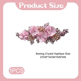 Handmade 3D Flower Applique, Rhinestone Patches for Clothes, Beaded Embroidery Lace Floral Embellishment for Wedding Dress, Hat Hairband DIY Sewing Accessory (Pink)
