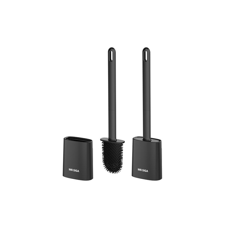MR.SIGA Flexible Premium Toilet Brush with Holder, 2 Pack, Black