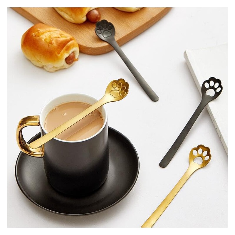 ZASA LIFE Cat Spoon, Hole, Black, Set of 4