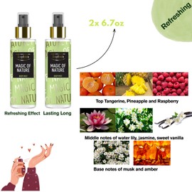 Infinix DeepFresh Body Mist Magic of Nature - Pack of 2 (5.7 Oz each) – Long-Lasting Perfume Spray with Pear, Pineapple, Tangerine, Raspberry, Water Lily, Jasmine, Sweet Vanilla & Amber