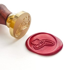 VOOSEYHOME Hearts & Rings Wax Seal Stamp with Rosewood Handle, Decorating on Invitations Envelope Sealers Letters Cards Posters Gift Packings for Birthday Themed Parties Weddings Signatures etc