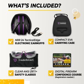 TradeSmart Complete Shooting Eye and Ear Protection: Electronic Earmuffs for Shooting, Range Glasses & Hard Carrying Case
