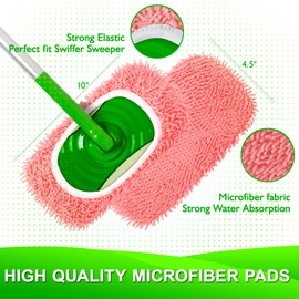 Yicotira Reusable Microfiber Mop Pads - 4 Pack Washable Wet Pads Refill for Mopping Floors, Pink (Mop is not Included)