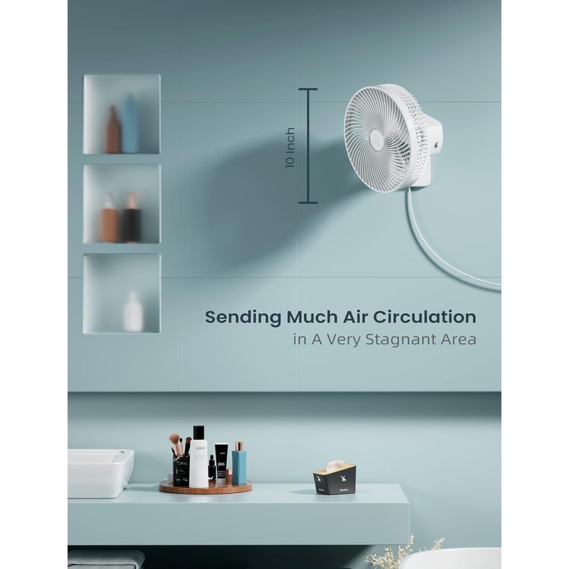 10 Inch Quiet Wall Mount Oscillating Fan with Remote &