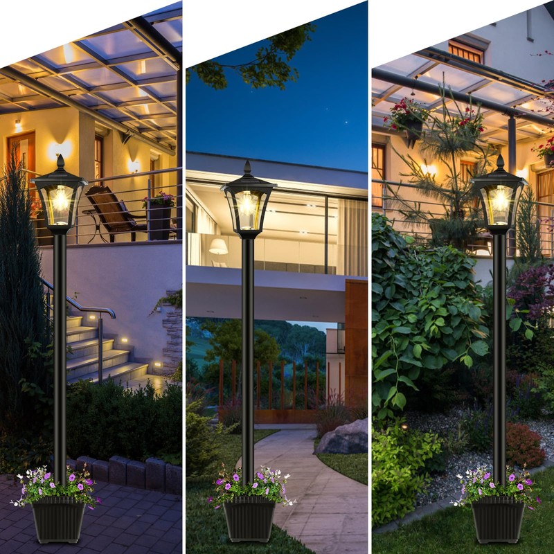 72" Solar Outdoor Light with Planter,Waterproof Solar Post Lamp Ligts,Solar