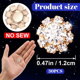 SmallCat 30 pcs Crystal Flower Buttons, Alloy Flower Buttons Vintage Brooch, Rhinestone Embellishments for Jewelry Making, Wedding Bouquet, DIY Crafts - Gold Color