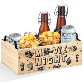 Sliner Movie Night Wood Snack Trays Storage Box with Handles Reusable Cinema Party Basket Theater Container Holder Box for Home Countertop Chips Candy Popcorn Kitchen Supplies