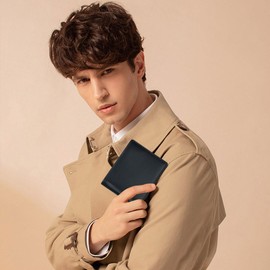 LJCZKA Wallets Mens Slim Bifold Leather RFID Blocking Wallets Coin Pocket Large Capacity with 12 Card Holder, Banknote Compartments, Flap ID Window (Plain Black)