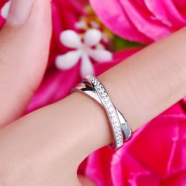 Starnny Women's Ring 925 Silver 3A Cubic Zirconia Infinity Crossover Ring Gift for Her Women, Sterling Silver Sterling silver T½, Cubic Zirconia