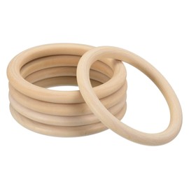 sourcing map 5Pcs 100mm(4-inch) Natural Wood Rings, 10mm Thick Smooth Unfinished Wooden Circles for DIY Crafting, Knitting, Macrame, Pendant