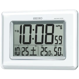 Seiko SQ424W Clock, Wall Clock, Multipurpose, Radio Control, Digital Calendar, Temperature and Humidity Display, White Pearl