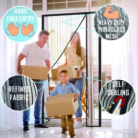 Magic Fiberglass Magnetic Door Screen/Magnetic Screen Door for Sliding Door/Screen for Porch/Patio Door Screen (Fit Door Size Up to 32x80 in)-Bugs Out Fresh Air in-Doggie,Cat and Kids Friendly, Black