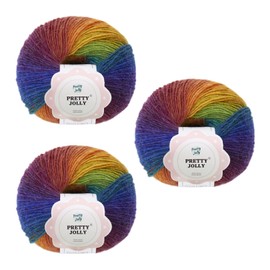 Pretty Jolly 3 Skeins Rainbow Wool Yarn - Soft Gradient Self Striking Multicolor for Crochet and Knitting - Single Ply - 1#