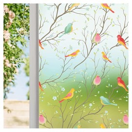 Coavas Privacy Window Film Non-Adhesive Translucent Bird Window Film Decorative Glass Film Static Cling Film Bird Window Stickers for Home Office 17.5 x 78.7 Inch, Translucent