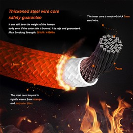 Steel Wire Core Flipline 1/2" X 10ft Fall Protection Arborist Climbing Flip Line Tree Climbing Rope with Steel Swivel Snap Hook Triple Lock Carabiner Rope Grab Adjuster